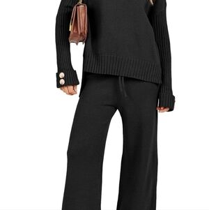 Anrabess Elegant Black Women's Knit  2 Piece Pants
